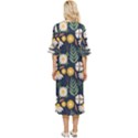 Flower Grey Pattern Floral Double Cuff Midi Dress View4