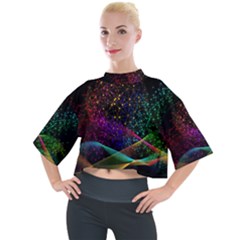 Particles Waves Line Multicoloured Mock Neck T-shirt by Proyonanggan