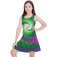 Fractal Spiral Purple Art Green Art Kids  Lightweight Sleeveless Dress by Proyonanggan