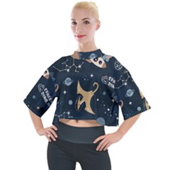 Space Theme Art Pattern Design Wallpaper Mock Neck T-shirt by Proyonanggan