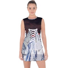 Abstract Painting Cold Temperature Snow Nature Lace Up Front Bodycon Dress by Grandong