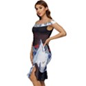 Abstract Painting Cold Temperature Snow Nature Off Shoulder Ruffle Split Hem Bodycon Dress View2