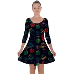 Apples Honey Honeycombs Pattern Quarter Sleeve Skater Dress by Sarkoni