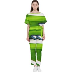 Golf Course Par Green Batwing Lightweight Chiffon Jumpsuit by Sarkoni