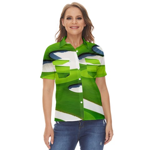 Golf Course Par Green Women s Short Sleeve Double Pocket Shirt by Sarkoni