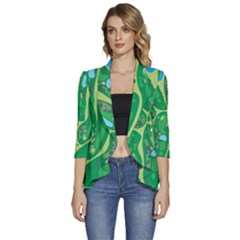 Golf Course Par Golf Course Green Women s 3/4 Sleeve Ruffle Edge Open Front Jacket by Sarkoni