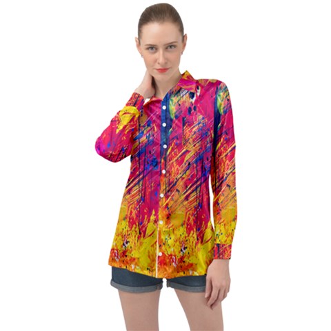 Abstract Design Calorful Long Sleeve Satin Shirt by nateshop