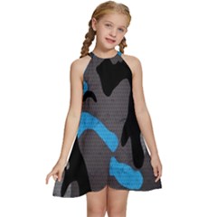 Blue, Abstract, Black, Desenho, Grey Shapes, Texture Kids  Halter Collar Waist Tie Chiffon Dress by nateshop