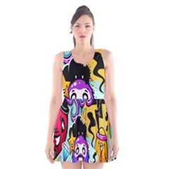 Cartoon Graffiti, Art, Black, Colorful, Wallpaper Scoop Neck Skater Dress by nateshop