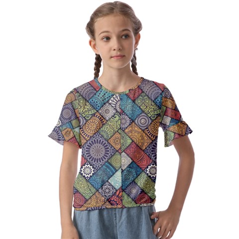 Mandala Pattern Abstract , Mandala, Pattern, Abstract Kids  Cuff Sleeve Scrunch Bottom T-shirt by nateshop