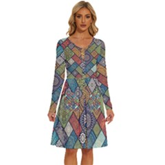 Mandala Pattern Abstract , Mandala, Pattern, Abstract Long Sleeve Dress With Pocket by nateshop