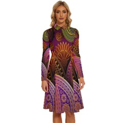 Paisley Pattern, Abstract Colorful, Texture Background, Hd Long Sleeve Shirt Collar A-line Dress by nateshop