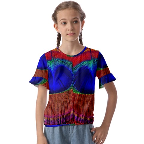 Peacock-feathers,blue 1 Kids  Cuff Sleeve Scrunch Bottom T-shirt by nateshop