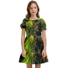 Machine Technology Circuit Electronic Computer Technics Detail Psychedelic Abstract Pattern Kids  Puff Sleeved Dress by Sarkoni