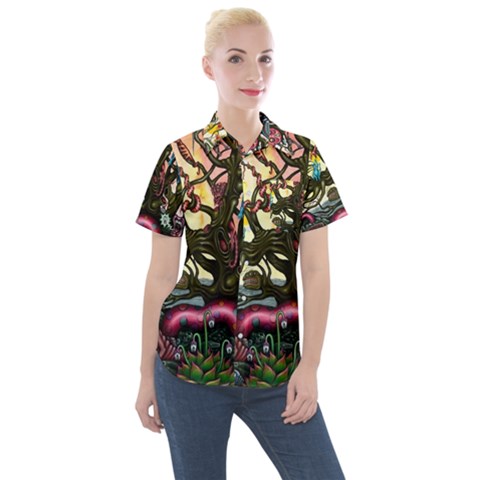 Psychedelic Funky Trippy Women s Short Sleeve Pocket Shirt by Sarkoni