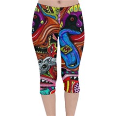 Psychedelic Trippy Hippie  Weird Art Velvet Capri Leggings  by Sarkoni