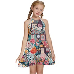 Cottagecore Kids  Halter Collar Waist Tie Chiffon Dress by Valentinaart