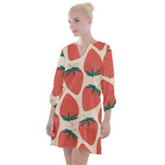 Seamless Strawberry Pattern Vector Open Neck Shift Dress by Grandong