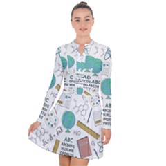 School Subjects And Objects Vector Illustration Seamless Pattern Long Sleeve Panel Dress by Grandong