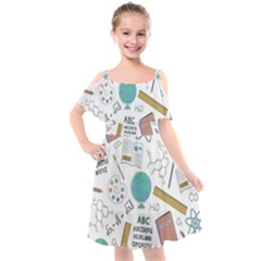 School Subjects And Objects Vector Illustration Seamless Pattern Kids  Cut Out Shoulders Chiffon Dress by Grandong