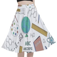 School Subjects And Objects Vector Illustration Seamless Pattern A-line Full Circle Midi Skirt With Pocket by Grandong