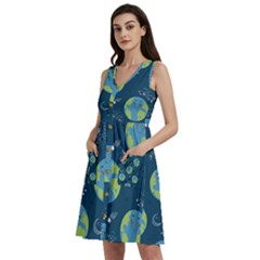 Seamless Pattern Cartoon Earth Planet Sleeveless Dress With Pocket by Grandong