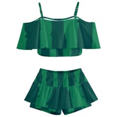 Green Seamless Watermelon Skin Pattern Kids  Off Shoulder Skirt Bikini by Grandong