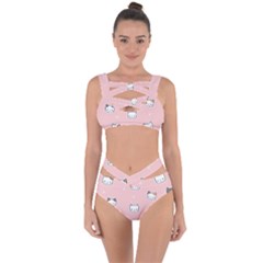 Cute Cat Cartoon Doodle Seamless Pink Pattern Bandaged Up Bikini Set  by Grandong