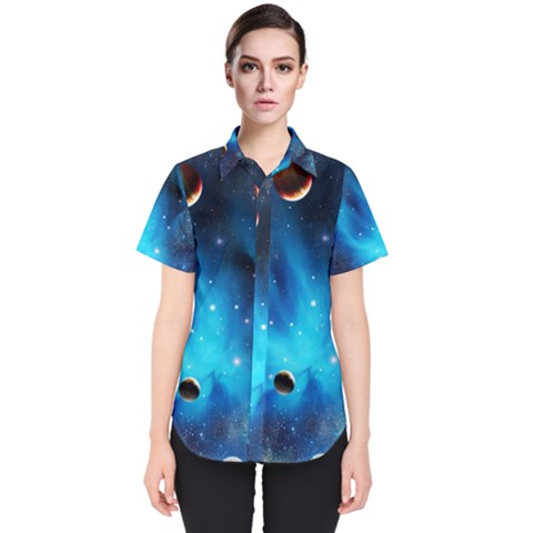 3d Universe Space Star Planet Women s Short Sleeve Shirt by Grandong