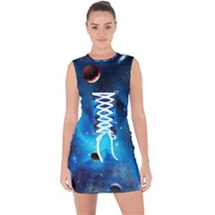 3d Universe Space Star Planet Lace Up Front Bodycon Dress by Grandong