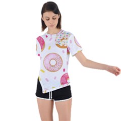 Vector Donut Seamless Pattern Asymmetrical Short Sleeve Sports T-shirt by Grandong