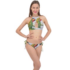 Peacock Art Cross Front Halter Bikini Set by Grandong