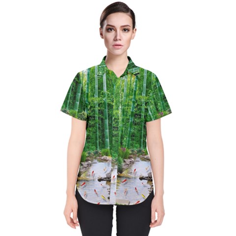 Bamboo Forest Squid Family Women s Short Sleeve Shirt by Grandong