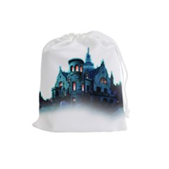 Blue Castle Halloween Horror Haunted House Drawstring Pouch (large) by Sarkoni