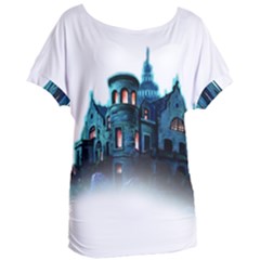 Blue Castle Halloween Horror Haunted House Women s Oversized T-shirt by Sarkoni