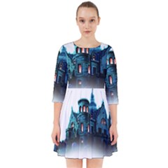 Blue Castle Halloween Horror Haunted House Smock Dress by Sarkoni