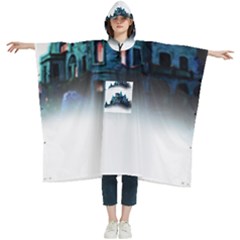 Blue Castle Halloween Horror Haunted House Women s Hooded Rain Ponchos by Sarkoni