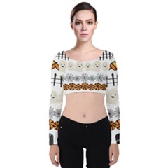 Halloween Holidays Velvet Long Sleeve Crop Top by Sarkoni