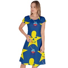 Blue Yellow October 31 Halloween Classic Short Sleeve Dress by Ndabl3x