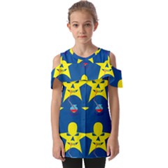 Blue Yellow October 31 Halloween Fold Over Open Sleeve Top by Ndabl3x