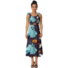 Ghost Pumpkin Scary Tie-strap Tiered Midi Chiffon Dress by Ndabl3x