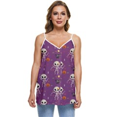 Skull Halloween Pattern Casual Spaghetti Strap Chiffon Top by Ndabl3x