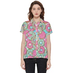 Donut Pattern Texture Colorful Sweet Short Sleeve Pocket Shirt by Grandong