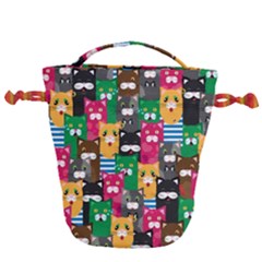 Cats Funny Colorful Pattern Texture Drawstring Bucket Bag by Grandong