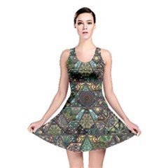 Digital Art Triangle Pattern Texture Mosaic Reversible Skater Dress by Grandong