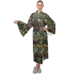 Digital Art Triangle Pattern Texture Mosaic Maxi Velvet Kimono by Grandong