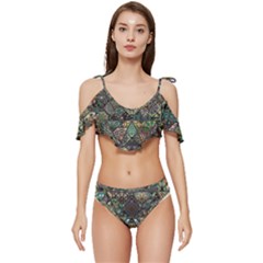 Digital Art Triangle Pattern Texture Mosaic Ruffle Edge Tie Up Bikini Set	 by Grandong