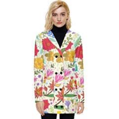 Colorful Flower Abstract Pattern Button Up Hooded Coat  by Grandong