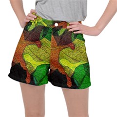 Colorful Autumn Leaves Texture Abstract Pattern Women s Ripstop Shorts by Grandong