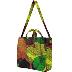 Colorful Autumn Leaves Texture Abstract Pattern Square Shoulder Tote Bag by Grandong